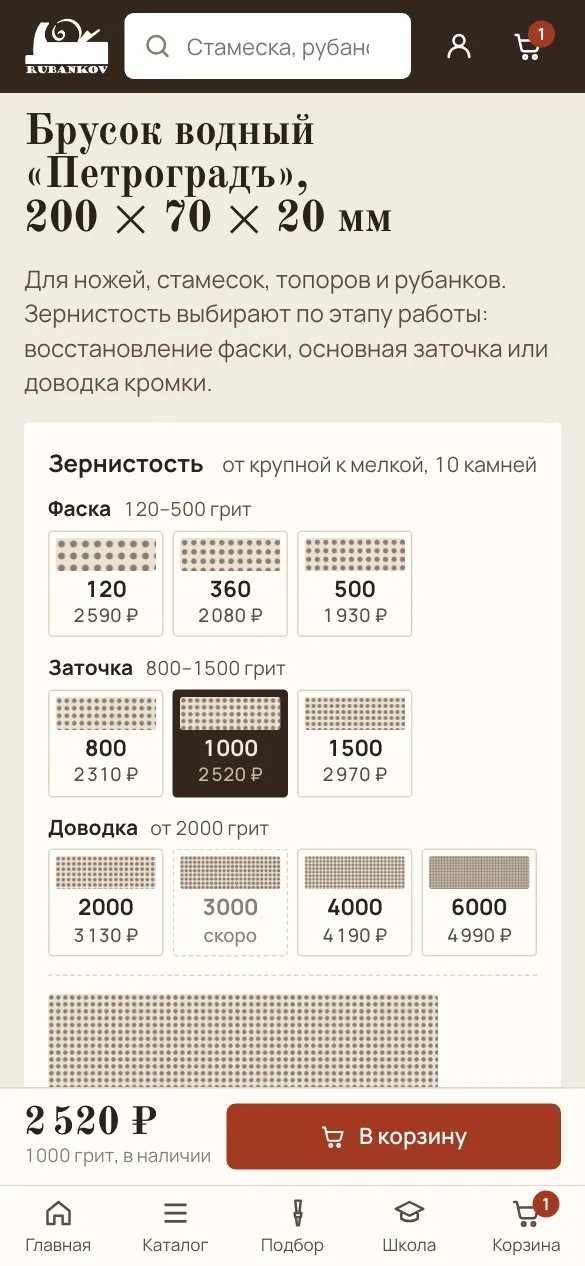 Брусок «Петроградъ»: десять зернистостей на шкале — фаска, заточка, доводка